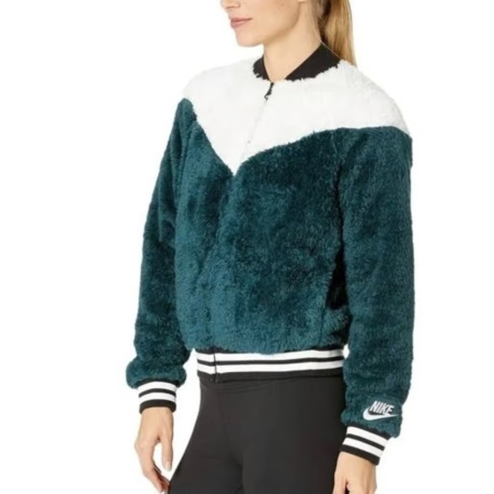 Nike Women's Teal and White Teddy Jacket